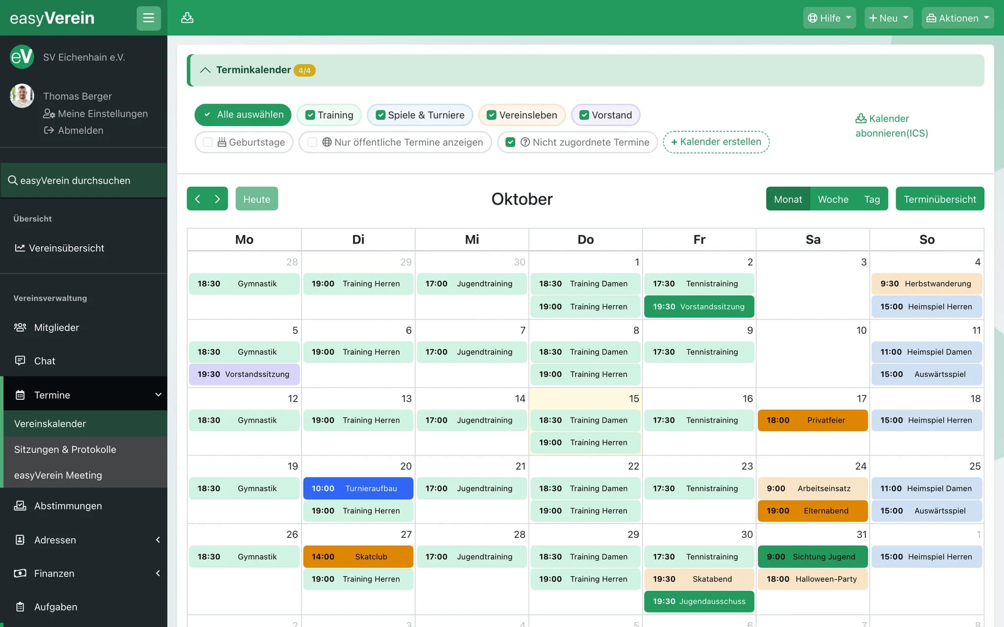 Screenshot Vereinskalender