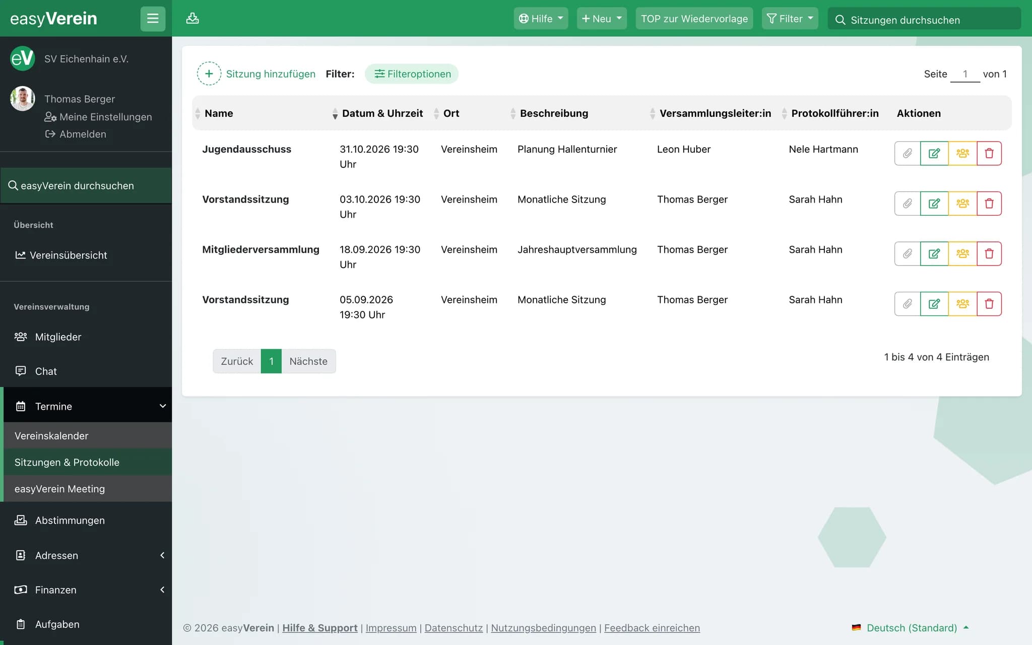 Screenshot Protokolle Übersicht