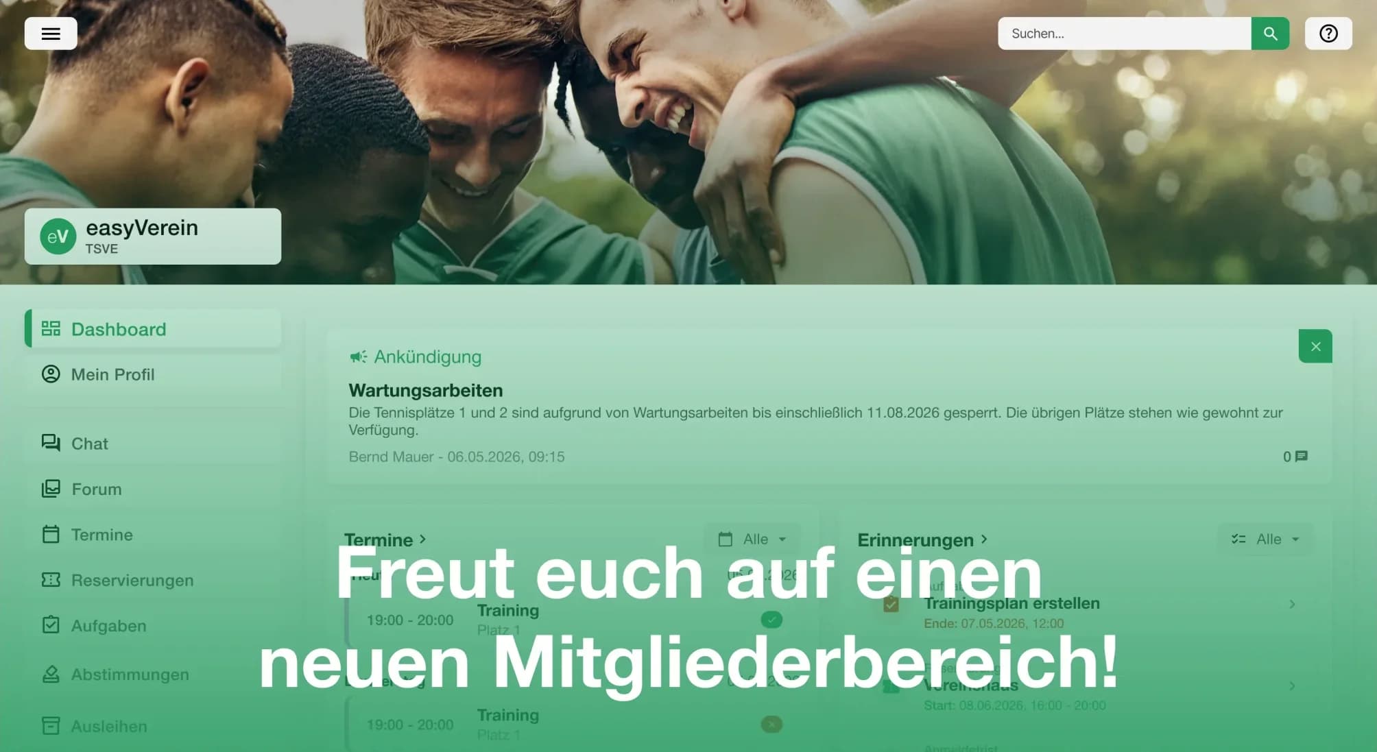 Screenshot Mitgliederbereich