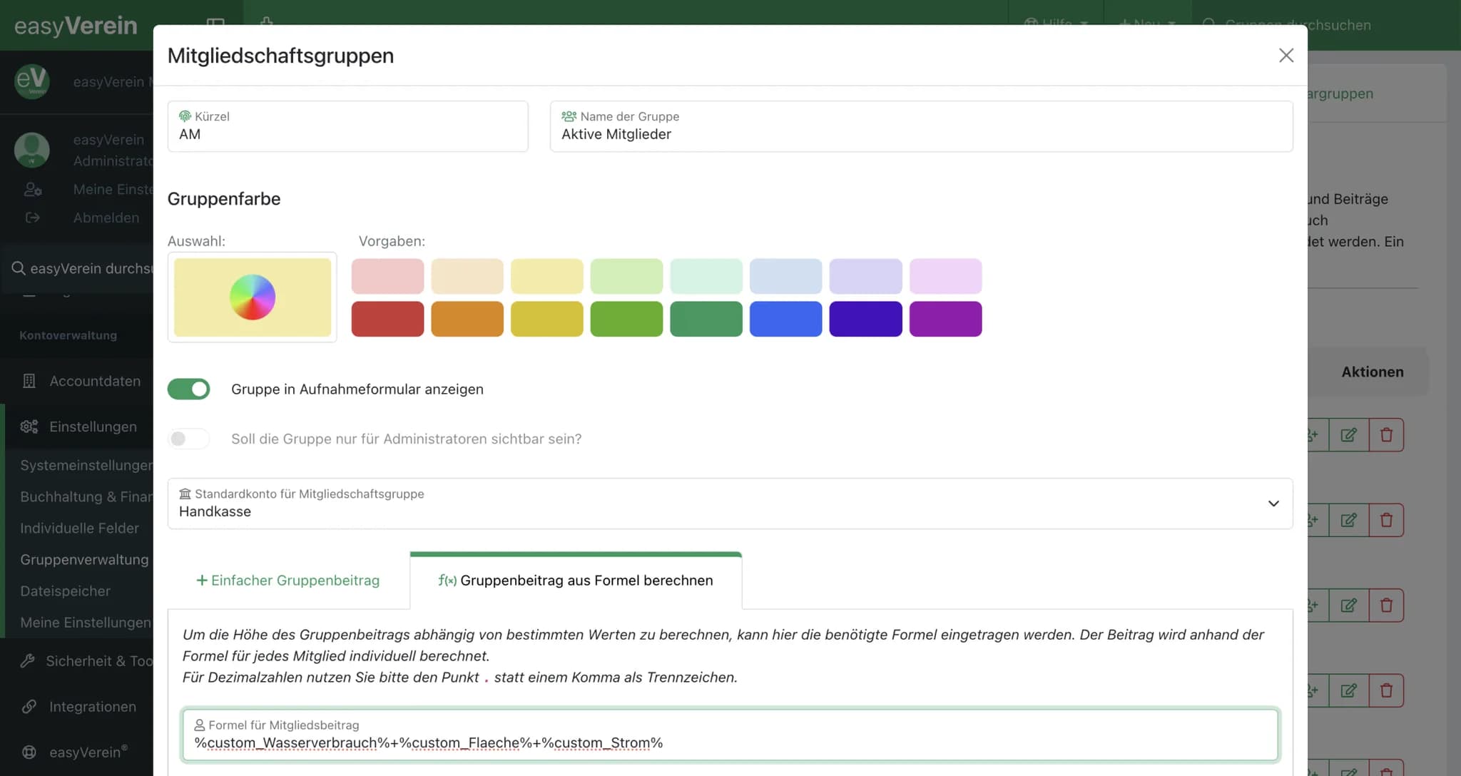 Screenshot Beitragsformel